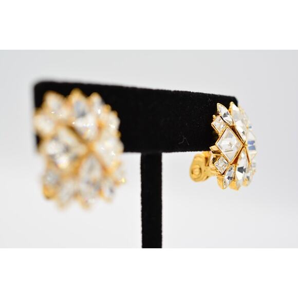 Monet Vintage Crystal Clip On Earrings Square Rhinestone Gold Signed 1980s Bin4 - Picture 5 of 12